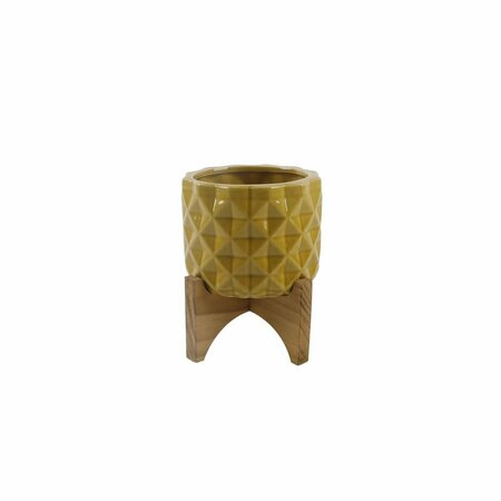 FLORA BUNDA 5&apos; GL MUSTARD CERAMIC DIMPLE on Wood Stand CT792E-MUSTARD